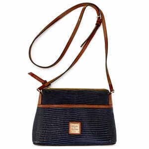 Dooney & Bourke Embossed Lizard Ginger Pouchette VTG 90’s Crossbody Bag Navy/Tan